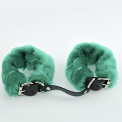 Кожаные наручники со съемной опушкой Sitabella, Цвет: черный с зеленым, фото 