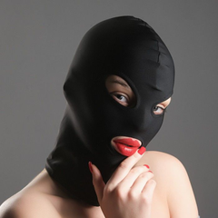 Черная эластичная маска БДСМ с прорезями для глаз и рта, фото 