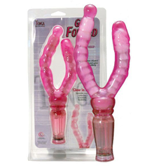 Розовый вагинально-анальный вибромассажёр Get Forked - 16,5 см., фото 