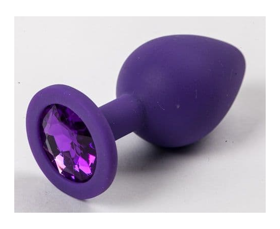 Фиолетовая силиконовая анальная пробка с фиолетовым стразом - 8,2 см., фото 