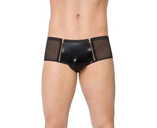 Мужские трусы-шорты с замочками и центральной частью из wet-look ткани, Цвет: черный, Размер: XL, фото 