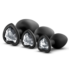 Набор из 3 черных пробок с прозрачным кристаллом-сердечком Bling Plugs Training Kit, фото 
