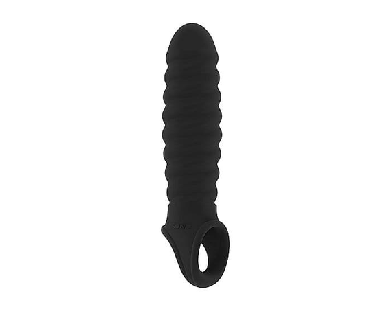 Чёрная ребристая насадка Stretchy Penis Extension No.32, фото 