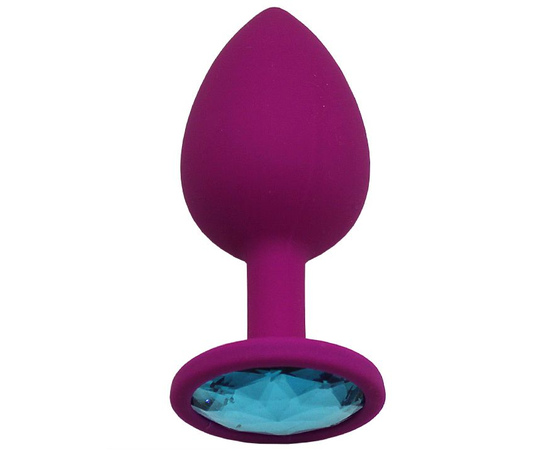 Пурпурная анальная пробка с голубым кристаллом - 8,4 см., фото 