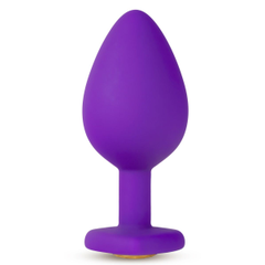 Фиолетовая анальная пробка Bling Plug Medium с золотистым стразом - 8,3 см., фото 