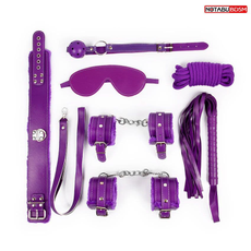 Большой набор БДСМ: маска, кляп, плётка, ошейник, наручники, оковы, верёвка, Цвет: фиолетовый, фото 