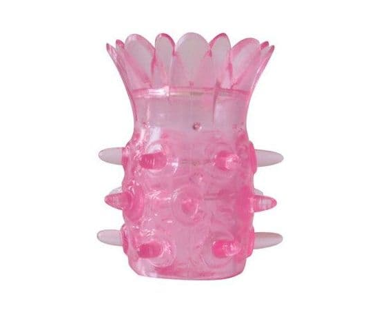 Розовая насадка на пенис с шипиками и лепестками - 6 см., фото 