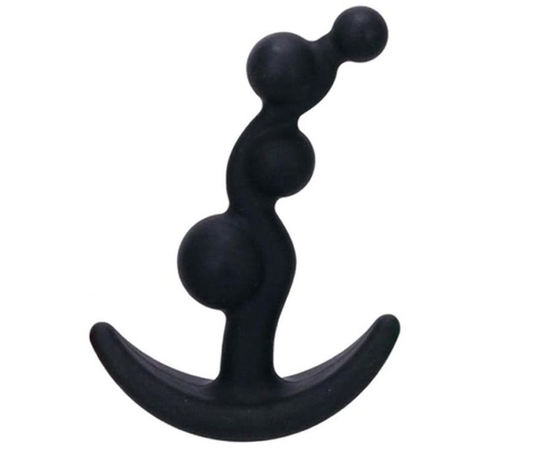 Чёрный анальный стимулятор с шариками Smiling Butt Plug - 8,9 см., фото 