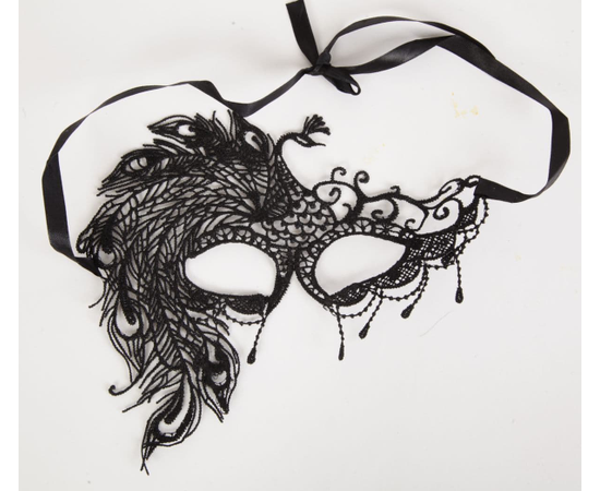 Карнавальная кружевная маска с жар-птицей, Цвет: черный, фото 