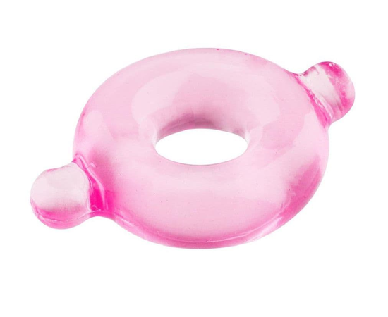 Розовое эрекционное кольцо с ушками для удобства надевания BASICX TPR COCKRING PINK, фото 