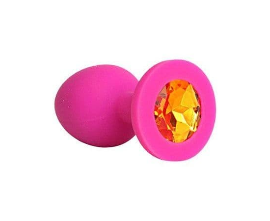 Ярко-розовая анальная пробка с оранжевым кристаллом - 9,5 см., фото 