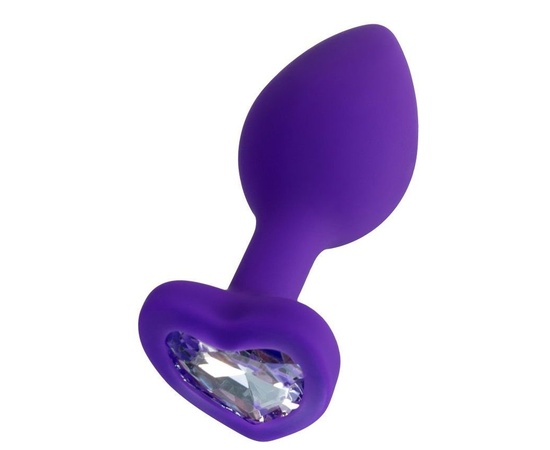 Анальная втулка с прозрачным стразом-сердечком - 7 см., Цвет: фиолетовый, фото 
