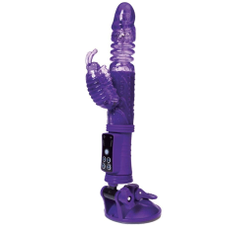 Фиолетовый вибратор с ротацией бусин, клиторальным стимулятором и надёжной присоской, фото 
