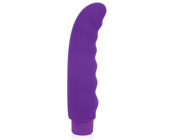 Фиолетовый изогнутый ребристый вибромассажер - 15 см., фото 