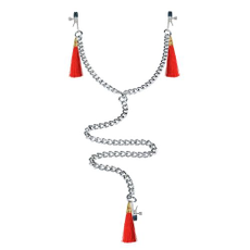 Зажимы на соски и клитор с игривыми красными кисточками Nipple Clit Tassel Clamp With Chain, фото 