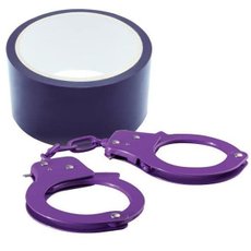 Набор для фиксации Bondx Metal Cuffs And Ribbon: наручники из листового материала и липкая лента, Цвет: фиолетовый, фото 