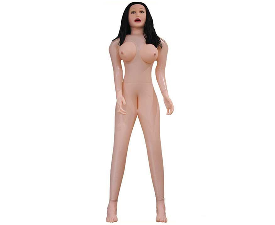 Надувная секс-кукла «Брюнетка» с длинными волосами и 3 отверстиями, фото 