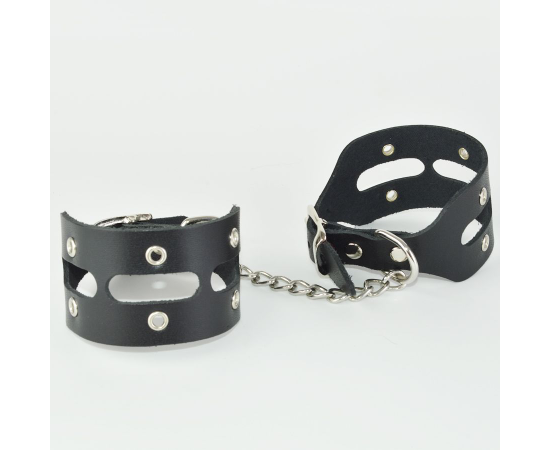 Черные кожаные наручники  "Лира", фото 