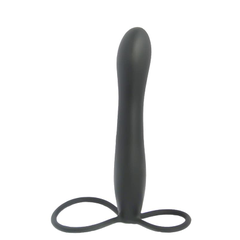 Черная насадка на пенис для двойной стимуляции Mojo BlackJack - 15 см., фото 