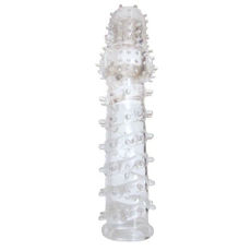 Закрытая прозрачная рельефная насадка с шипиками Crystal sleeve - 13,5 см., фото 