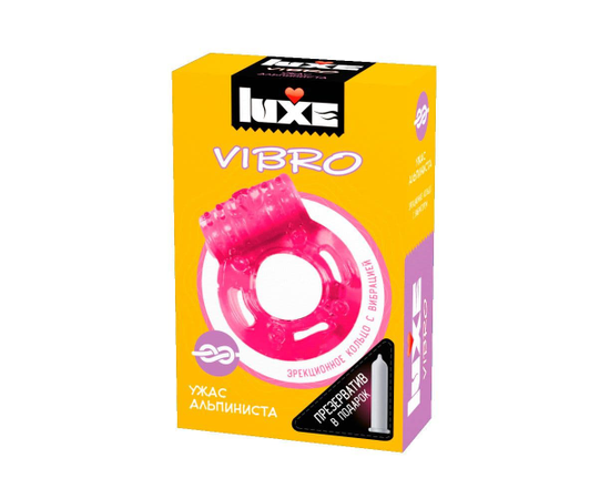 Розовое эрекционное виброкольцо Luxe VIBRO "Ужас Альпиниста" + презерватив, фото 