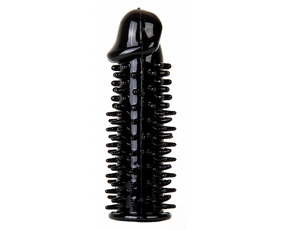 Черная насадка-реалистик на пенис с шипами - 13 см., фото 