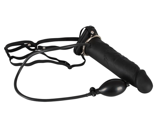 Полый страпон с эффектом увеличения Inflatable Strap-On - 18,5 см., Цвет: черный, фото 