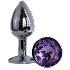 Металлическая анальная втулка с кристаллом OYO - 7,2 см., Длина: 7.20, Цвет: серебристый, Дополнительный цвет: Сиреневый, фото 
