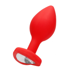 Анальная пробка с прозрачным стразом Diamond Heart Butt Plug - 7,3 см., Цвет: красный, фото 
