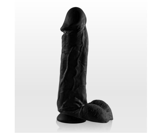 Чёрный фаллоимитатор с удлинённой мошонкой и присоской - 17 см., Цвет: черный, фото 