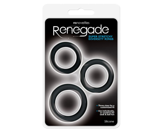 Набор из 3 чёрных эрекционных колец Renegade Diversity Rings Black, фото 