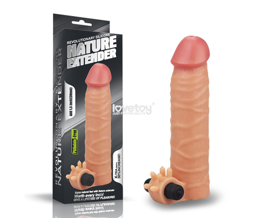 Телесная насадка-удлинитель на пенис с вибропулей - 17,8 см., фото 