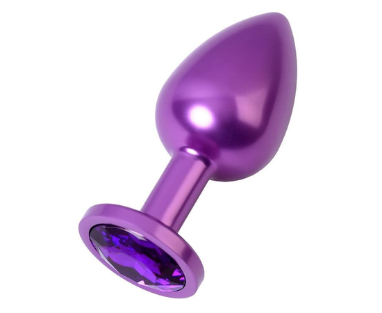 Фиолетовый анальный плаг с кристаллом фиолетового цвета - 8,2 см., фото 