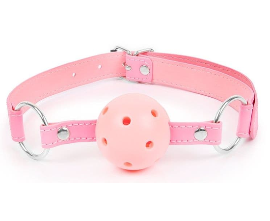 Розовый кляп-шарик на регулируемом ремешке с кольцами, фото 