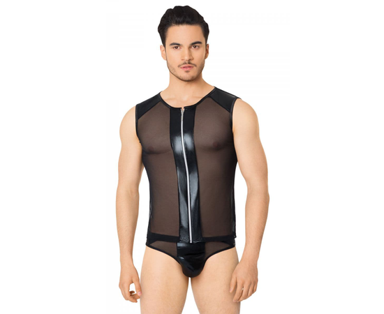 Эротический мужской костюм-сетка с молнией, Цвет: черный, Размер: XL, фото 