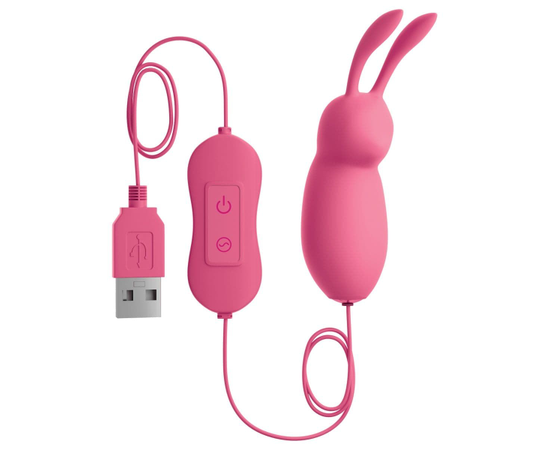 Розовая, работающая от USB вибропуля в форме кролика Cute, фото 