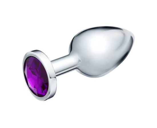 Серебристая металлическая анальная пробка с фиолетовым кристаллом - 8 см., фото 