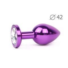 Коническая фиолетовая анальная втулка с прозрачным кристаллом - 9,3 см., фото 