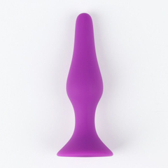 Фиолетовая коническая силиконовая анальная пробка Soft - 13 см., фото 
