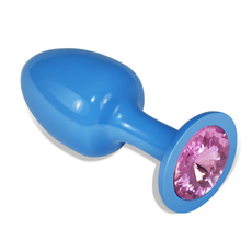 Анальная пробка с кристаллом - 8,2 см., Длина: 8.20, Цвет: голубой, Дополнительный цвет: Розовый, фото 