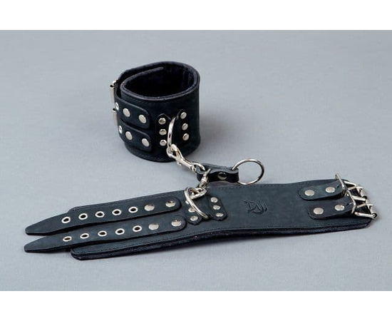 Широкие чёрные кожаные наручники, фото 