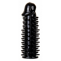 Черная насадка-реалистик на пенис с шипами - 13 см., фото 