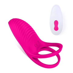 Эрекционное виброкольцо на пенис с пультом, Цвет: ярко-розовый, фото 