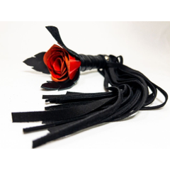 Черная замшевая плеть с красной лаковой розой в рукояти - 40 см., фото 