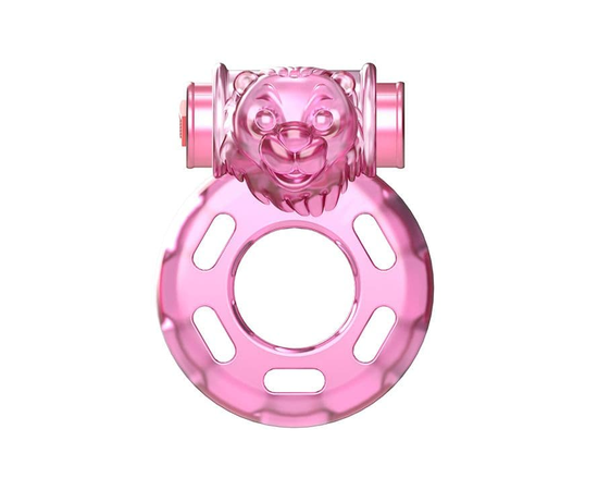 Розовое эрекционное кольцо с вибрацией Pink Bear, фото 