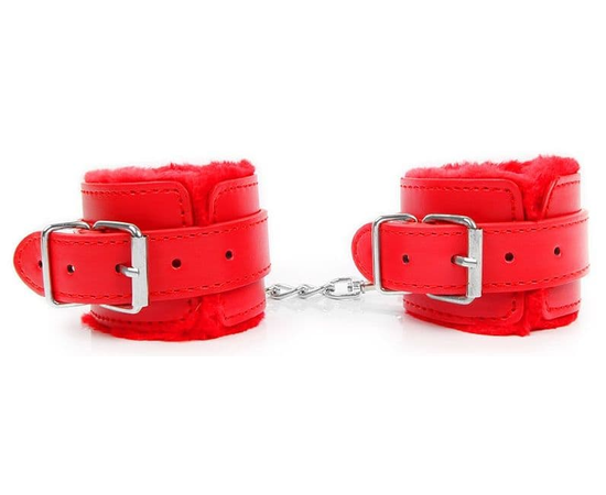 Красные мягкие наручники на регулируемых ремешках, фото 