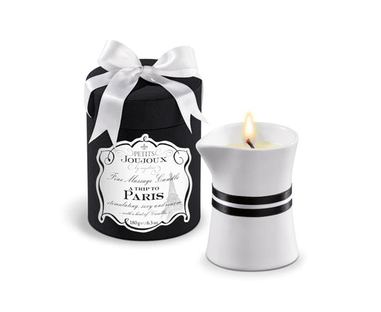 Массажное масло в виде большой свечи Petits Joujoux Paris с ароматом ванили и сандала, Объем: 190 гр., Цвет: белый с черным, фото 