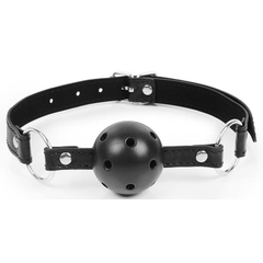 Черный кляп-шарик на регулируемом ремешке с кольцами, фото 
