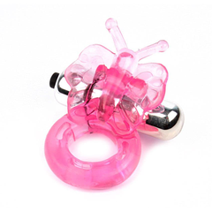 Розовое эрекционное виброкольцо Butterfly Ring, фото 