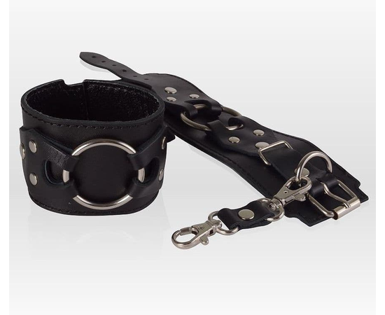 Черные наручники-напульсники из натуральной кожи, фото 